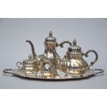 Coffee and tea set in silver on platter (925/1000 - Sterling)
