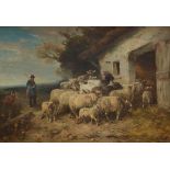 Henry Schouten: painting (o/c) 'shepherd and sheep' (70x99cm)