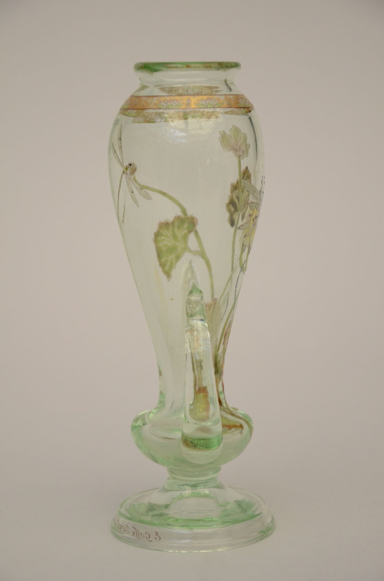 Gallé: Art Nouveau vase in enamelled glass 'insects and flowers' (H20.5cm) - Image 2 of 5