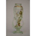 Gallé: Art Nouveau vase in enamelled glass 'insects and flowers' (H20.5cm)