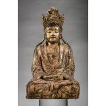 A Chinese wooden sculpture 'Guanyin', Ming dynasty (h 32.3 cm)