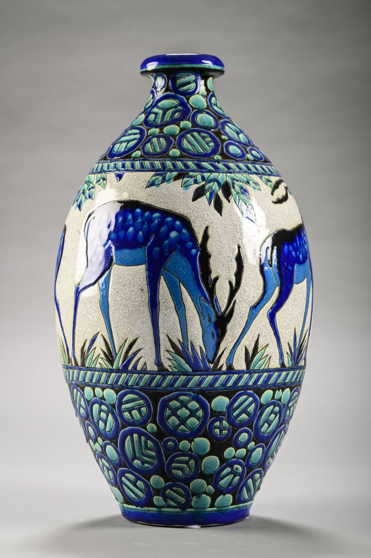 Large Art Deco crackle glaze vase Boch, Charles Catteau 'deer' D943 (h49cm) - Image 2 of 3