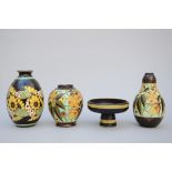 3 Art Deco vases + bowl, Boch Keramis, D1084 D1847 D1233 (dia23cm) (h14 to 31cm)