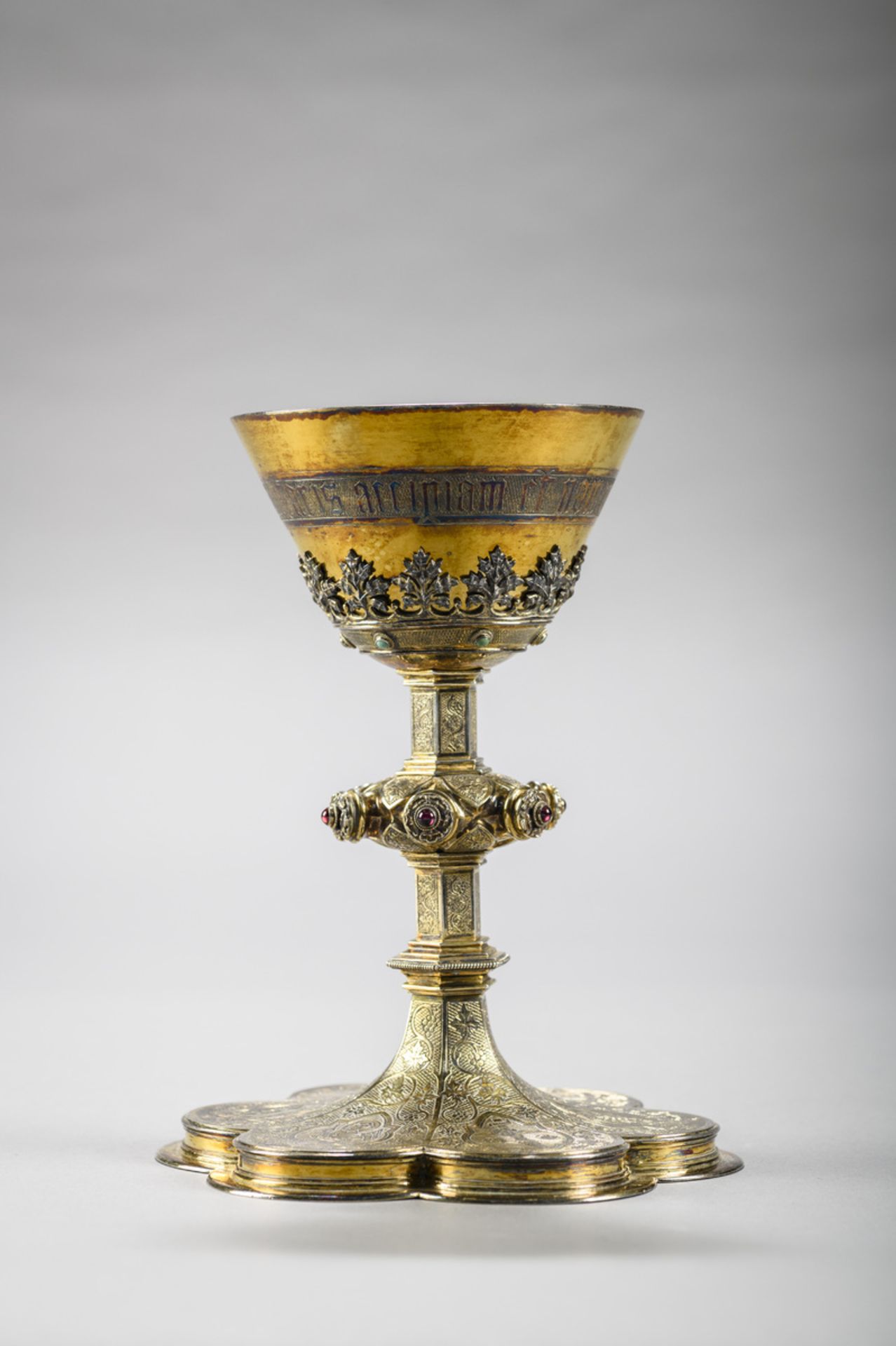 Van Damme (Bruges): gothic revival chalice in gilt silver (h21.5cm)