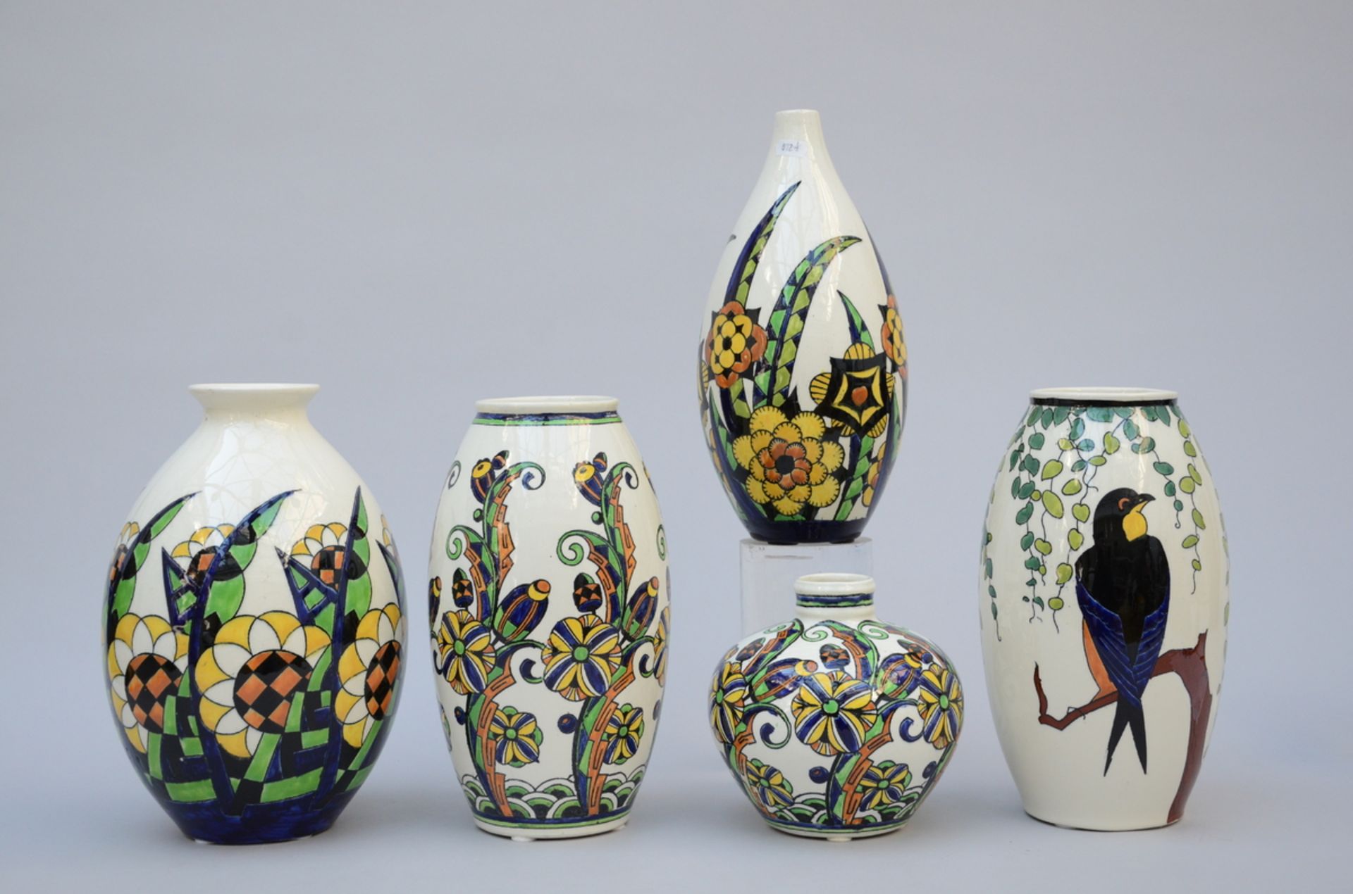 5 Art Deco vases Boch, D1081 D1263 D1430 D1346 (h14.5 to h32.5cm) - Image 2 of 3