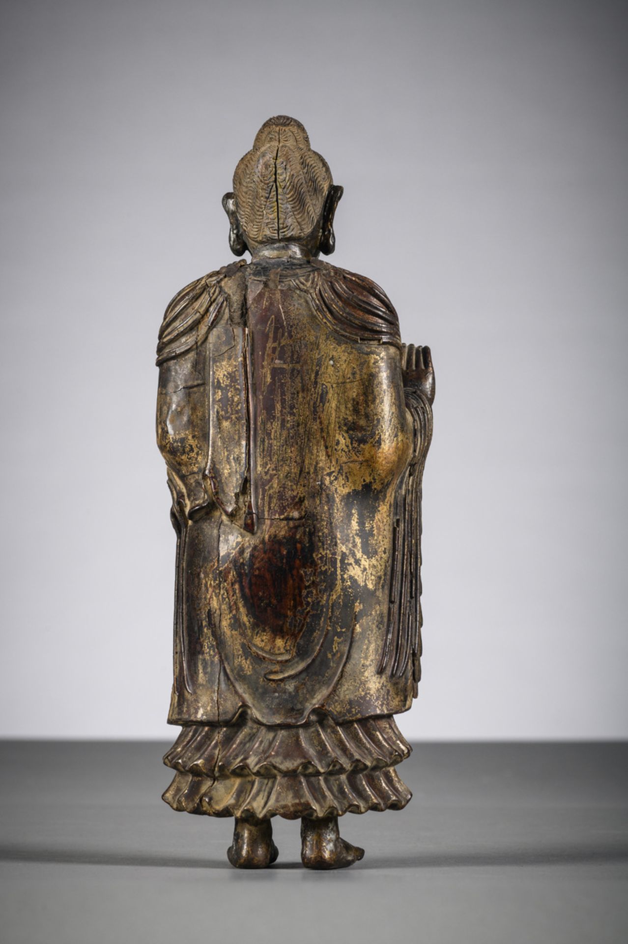 Rare Chinese statue in lacquered wood 'Maitreya', Qialong period (h 31.2 cm) - Image 3 of 6