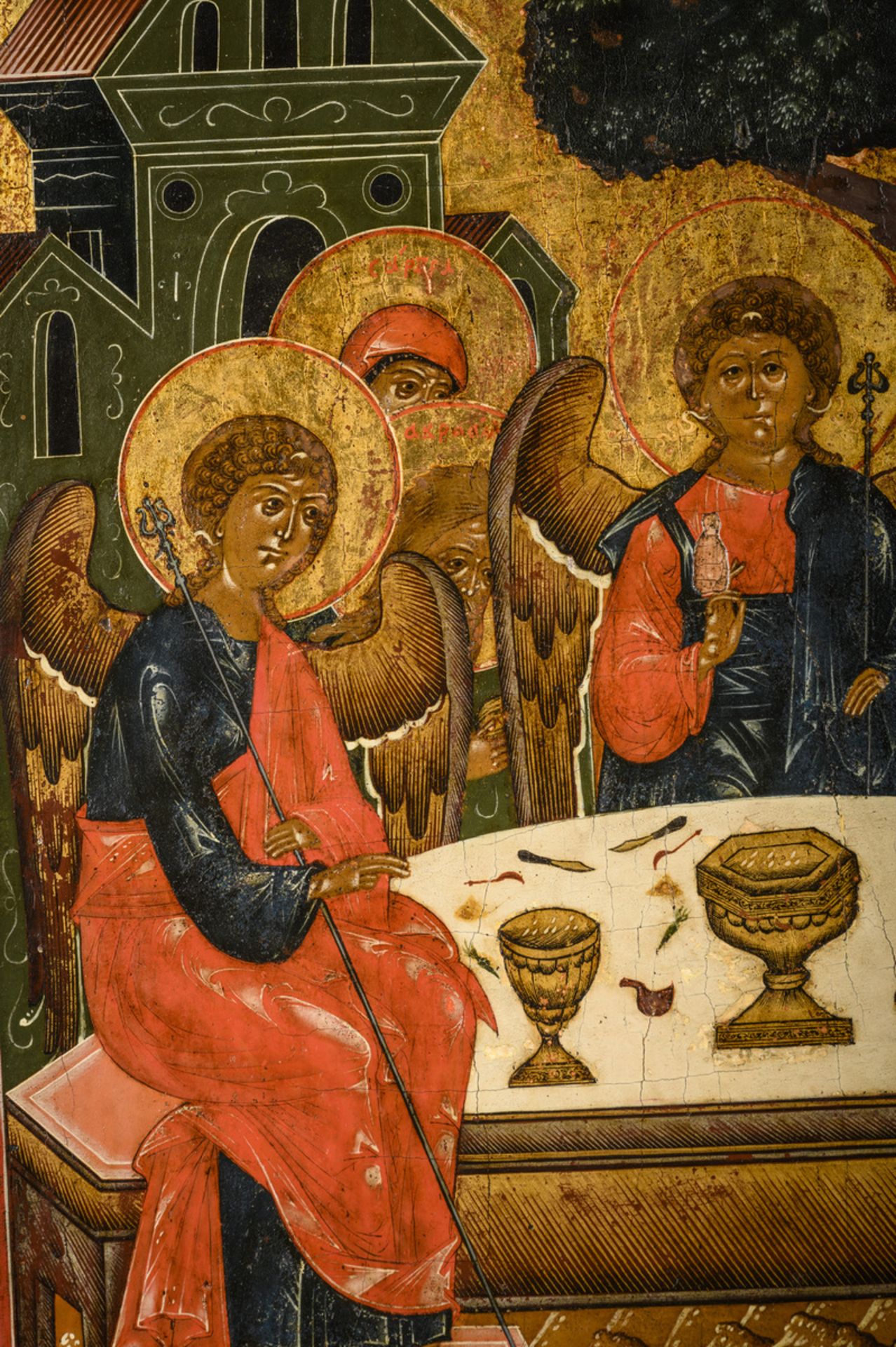 An Russian icon (tempera on panel) 'three angels' (53x44.5cm) - Image 2 of 3