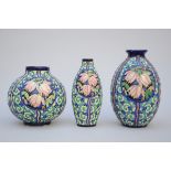 3 Art Deco vases, Boch 'flowers' D2809 (h24 to 31cm) (*)