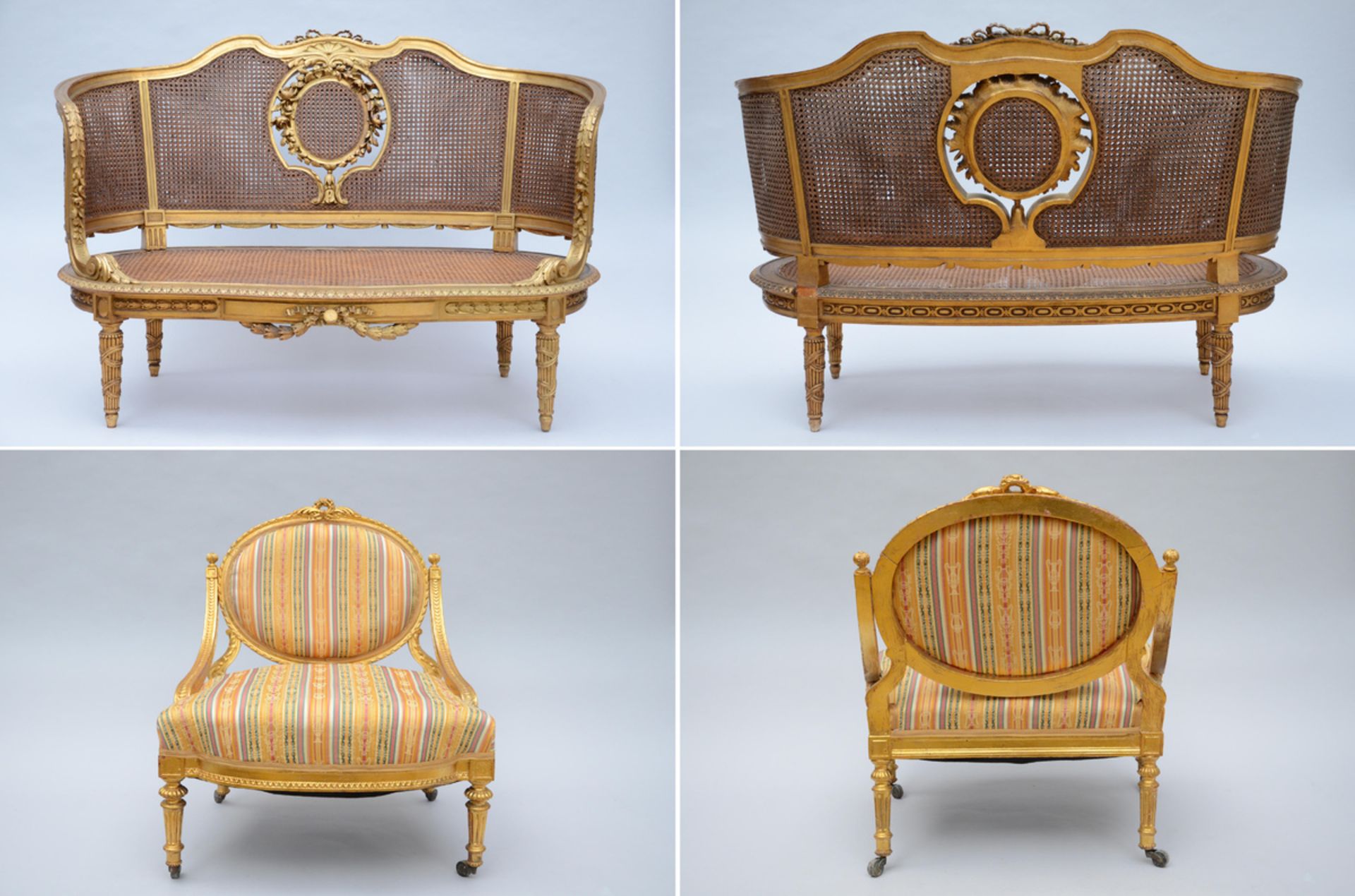 Lot gilt furniture in Louis XVI style: canapé + fauteuil + 2 chairs + gilt room divider (*) - Image 2 of 4