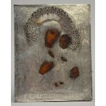 Russian icon 'Mother and Child' with a silver riza (22x18cm)