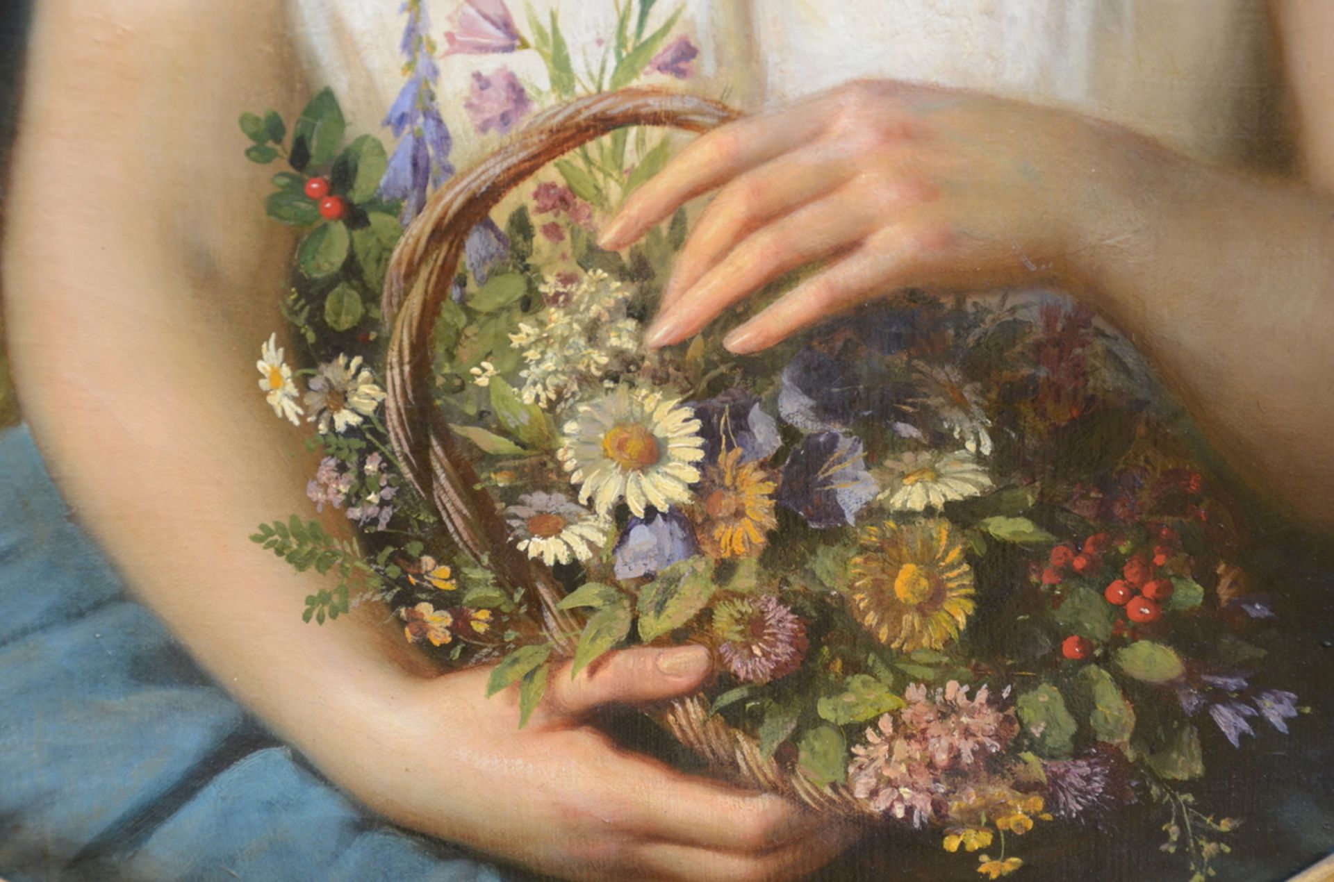 Anton Ebert 1869: painting (o/c) 'girl' (95x87cm) - Image 4 of 4
