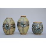 3 Art Deco vases in stoneware Keramis, Boch, 'rooster' D635, (h17.5-26-23.5cm)