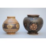 2 Art Deco vases in stoneware Keramis, Boch, 'flowers' D773,D651 (h23.5+22cm) (*)