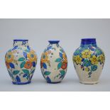 3 Art Deco crackle vases, Boch Keramis, D2516 D2762, (h31 & 32cm)