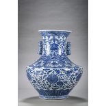 Large baluster vase in Chinese blue and white porcelain, 19th century (marked) (h50x43cm)