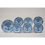 Delft blue plate + six plates 'Tea tree' (dia 25 - 34 cm) (*)