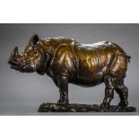 Edouard Navellier: rare bronze sculpture 'Rhinocéros de l'Inde', inscription: engraved and patinated