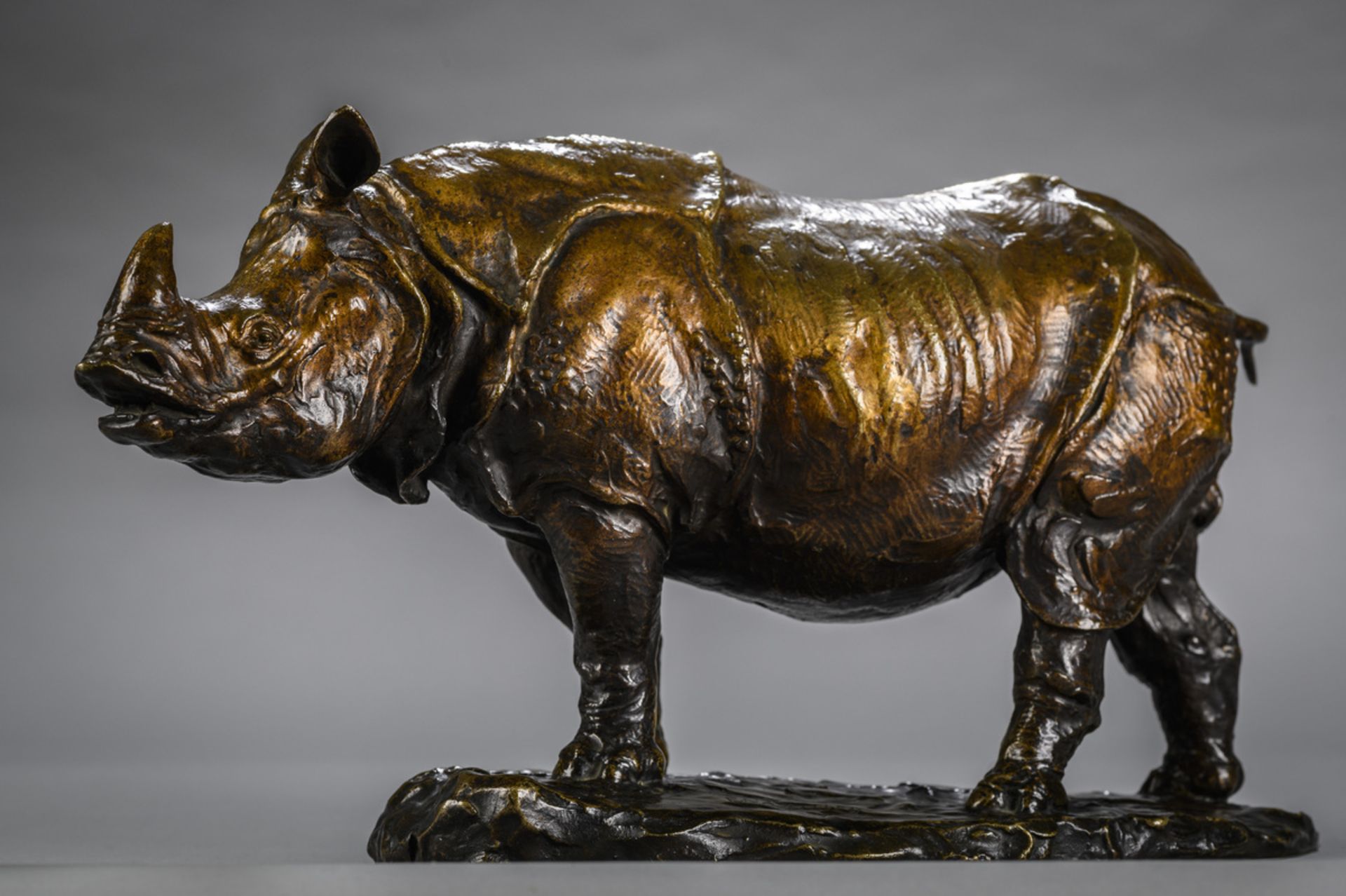 Edouard Navellier: rare bronze sculpture 'Rhinocéros de l'Inde', inscription: engraved and patinated