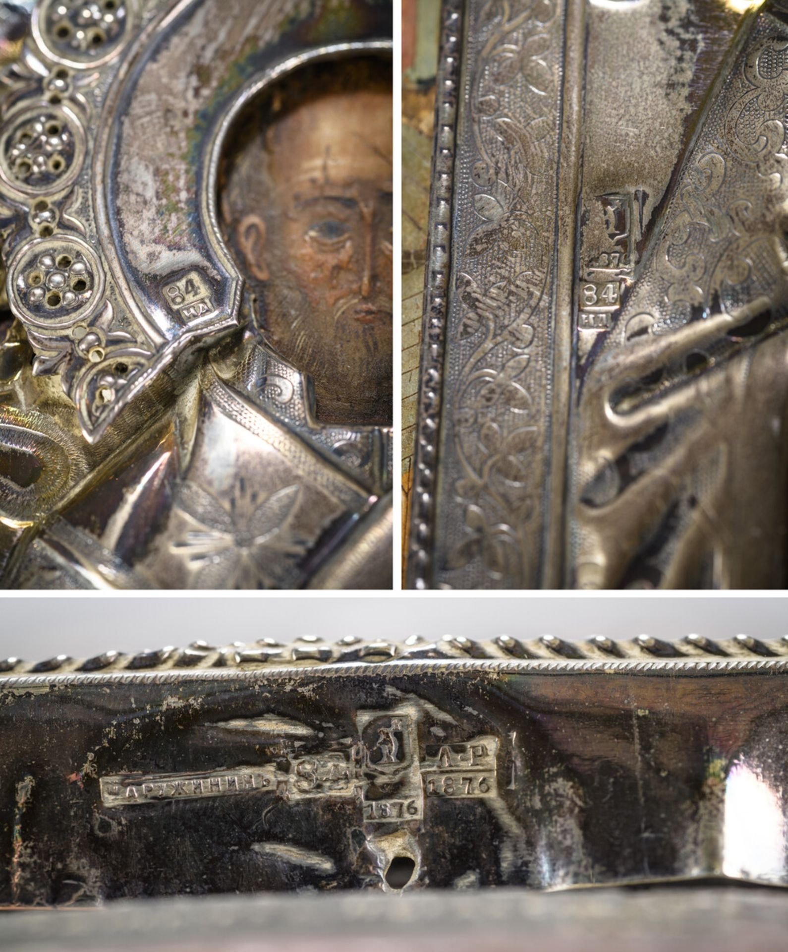 A Russian icon 'st. Nicholas' with silver riza (31x27cm) (*) - Image 4 of 4