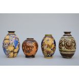 4 Art Deco vases, Boch Keramis, D2845 D2503 D2847 D2360 (h22.5 to 31cm)