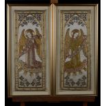 A pair of Gothic Revival brocade 'angels' (45x22cm)