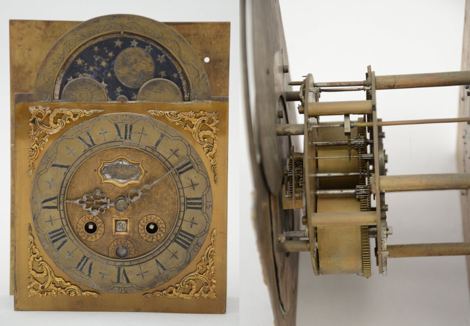 Georges Somersall: 18th century table clock with moon phase and date (51x32x21cm) - Image 4 of 5