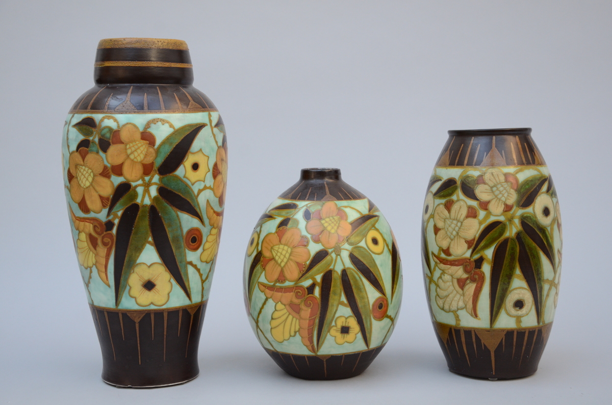 3 Art Deco vases, Boch Keramis, D1847 (h25-42cm) (*)