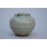 Chinese celadon vase with floral relief decor (H10cm)