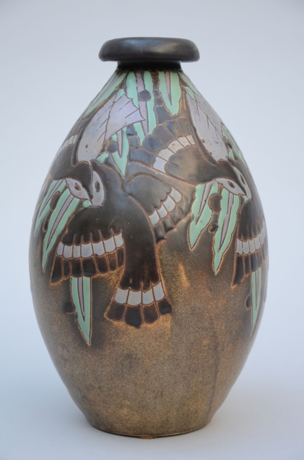 Art Deco vase in stoneware, keramis, 'birds' D1230 (h29cm) - Image 2 of 3