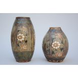 2 Art Deco vases in stoneware Keramis, Boch,'flowers, D668, (h22.5-28.5 cm)