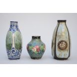 3 Art Deco vases in grès stoneware, 'flowers, D643-D771-D700, (h13-26-27cm)