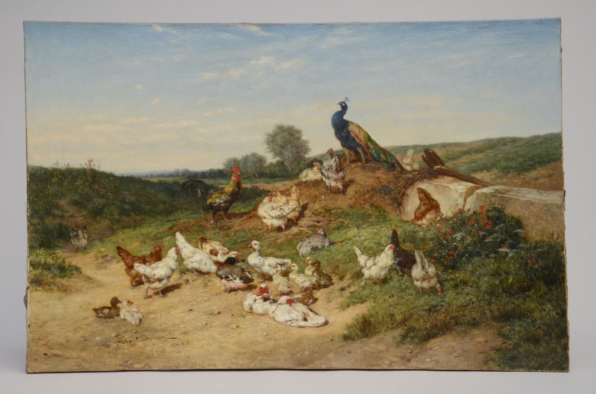 P. Leon Couturier (1868): painting (o/c) 'birds' (60x92cm) - Image 2 of 5
