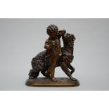 I. Bonheur: bronze sculpture 'child with dog' (45x41x24cm)