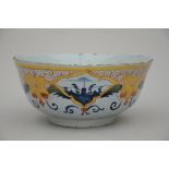 A Delft polychrome bowl 18th Century (h11.5 dia25.5cm)