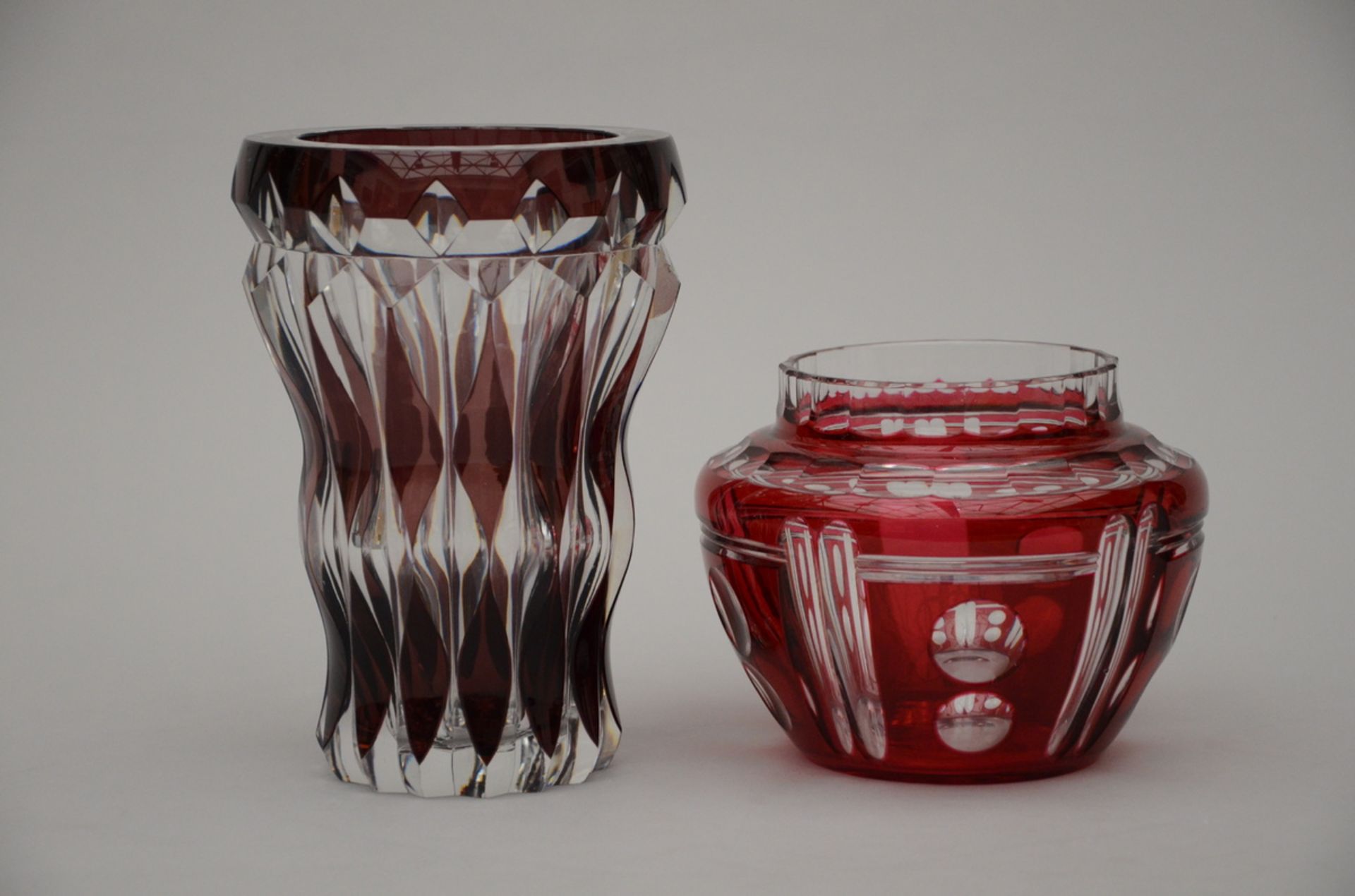 Two crystal Val-Saint-Lambert vases (h23 dia15.5 & h14.5 & dia18cm)