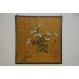 Japanese screen with gold leaf and flower decoration (141x141cm)