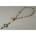 Catholic necklace in silver mother-of-pearl and wood 17th - 18th century (60cm)