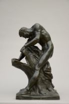 E. Dumont: large bronze sculpture 'Milo of Croton' (h77cm) (*)