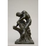 E. Dumont: large bronze sculpture 'Milo of Croton' (h77cm) (*)