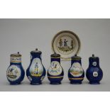 Lot: 5 beer jugs in Brussels earthenware (h22 to 28cm) and a plate (dia26.5cm) (*)