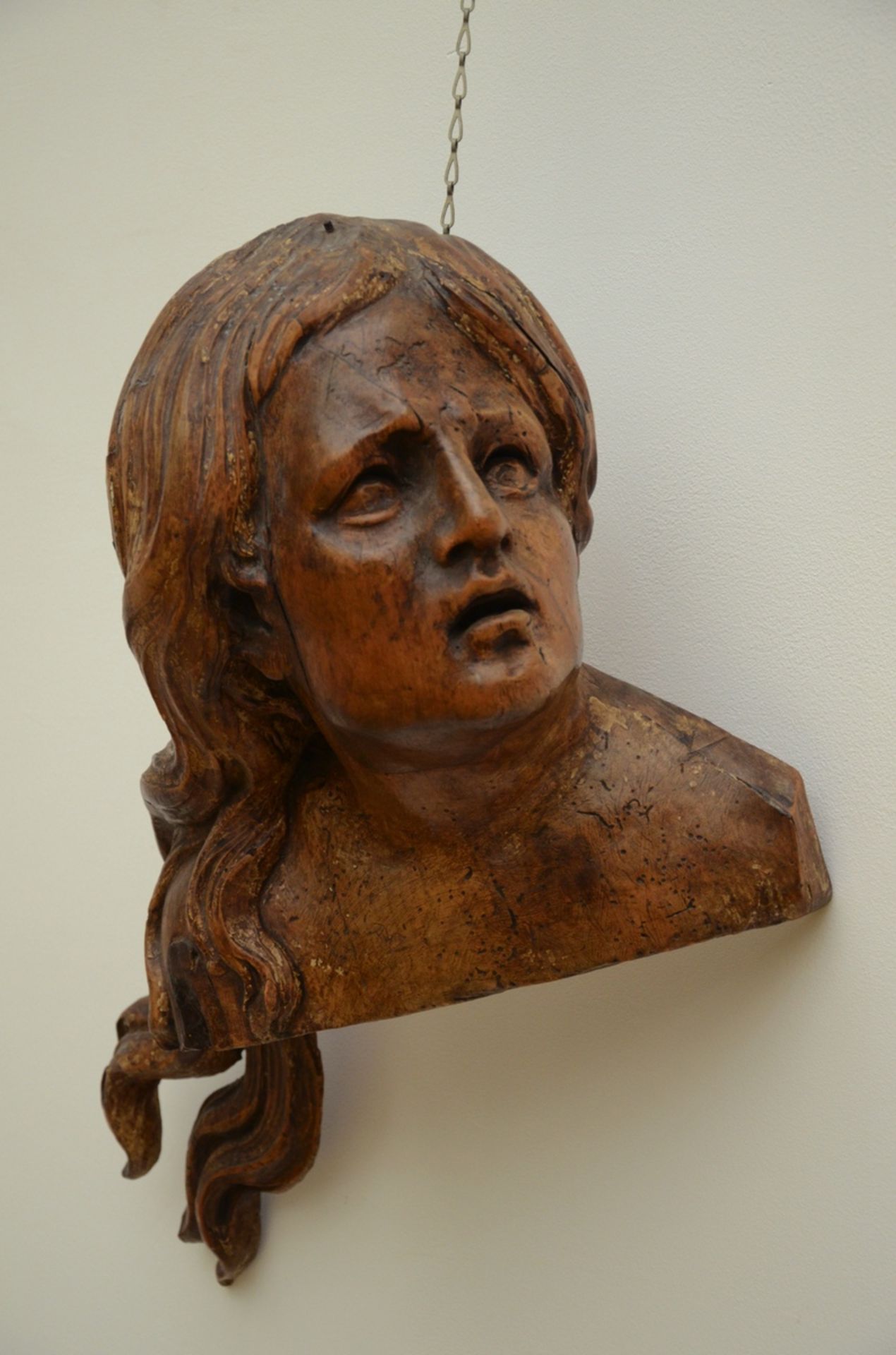 A wooden fragment 'head of a woman' 17th-18th century (51x47x17cm)