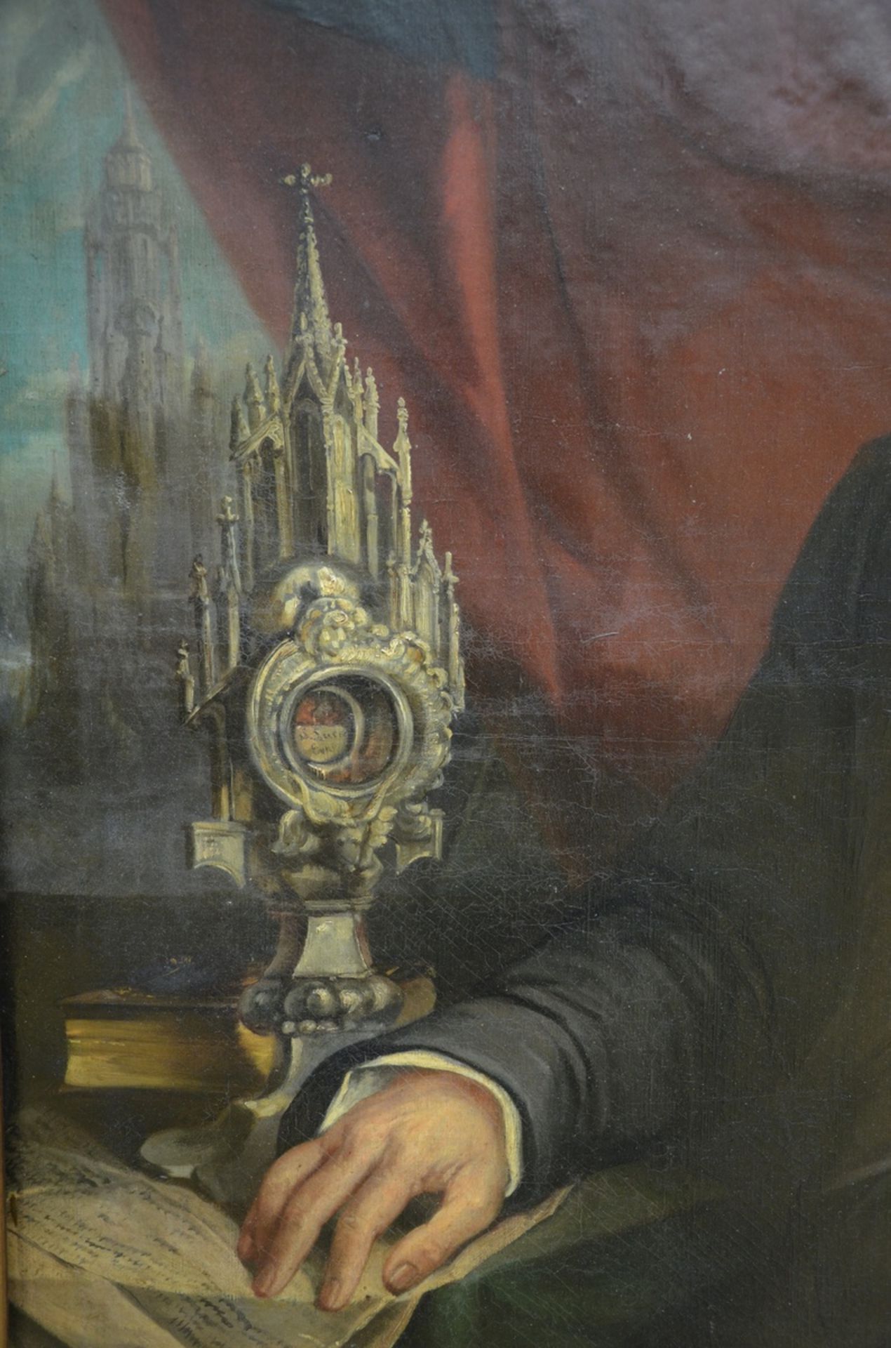 T. Browne: painting (o/c) 'Portrait of a cleric with relic of Saint Lucia' (138x100cm) (*) - Image 4 of 5