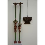 Pair of decorative Indian columns + Indian capital (h147cm) (26x32x9cm) (*)