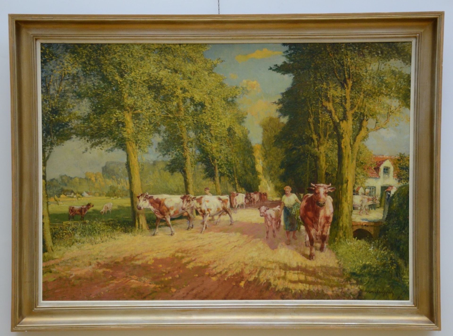 Alfons De Cuyper: large painting (o/c) 'Landscape with cows' (120x170cm) - Image 2 of 4