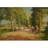 Alfons De Cuyper: large painting (o/c) 'Landscape with cows' (120x170cm)