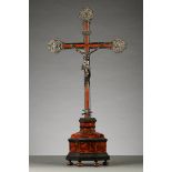 Sculpture of Christ with cross in inlaywork with silver decorations (68x35x10.5cm)