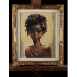 Clement Serneels: painting (o/c) 'portrait of an African girl' (36.5x28 cm)