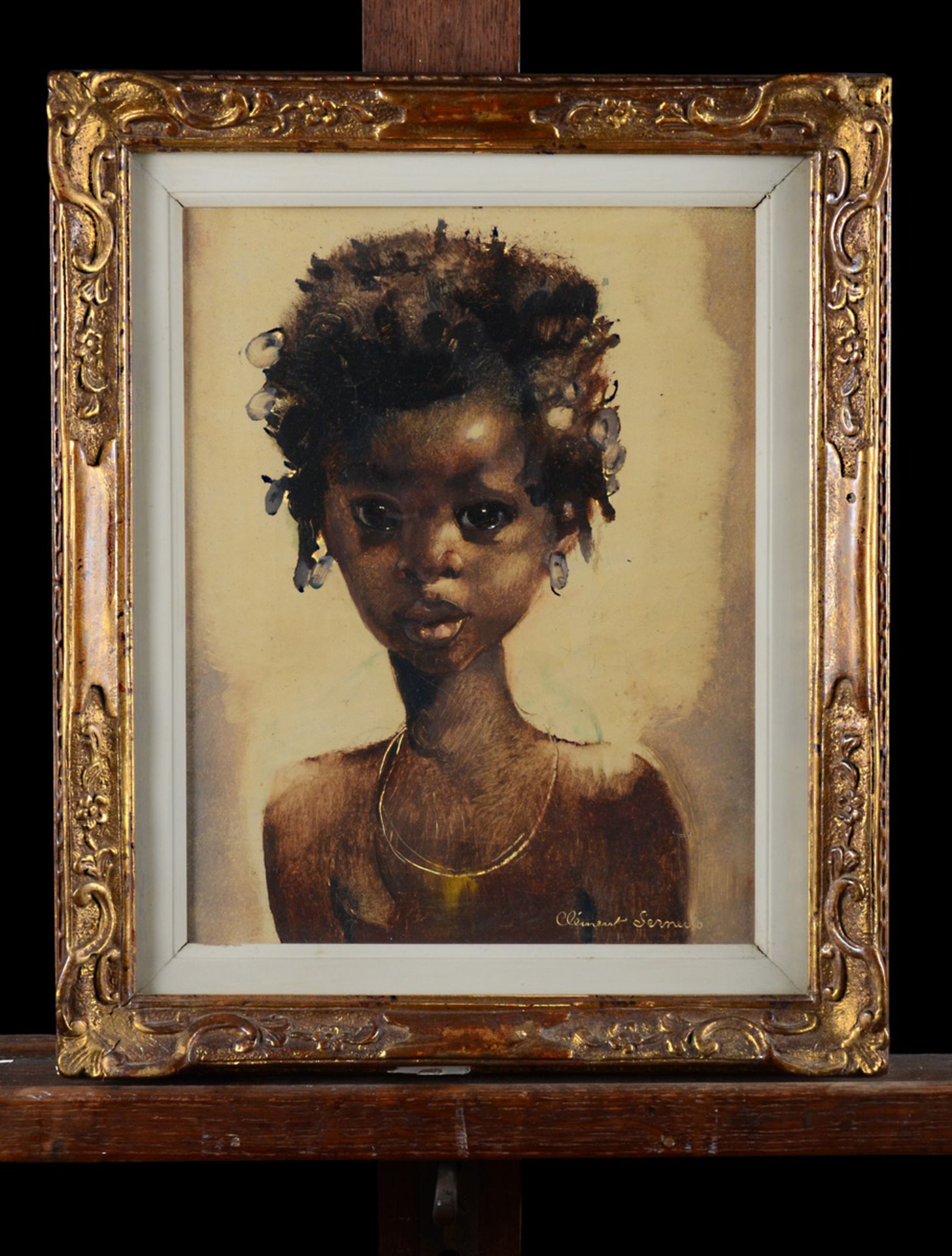 Clement Serneels: painting (o/c) 'portrait of an African girl' (36.5x28 cm)