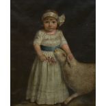 Anonymous (18th-19th century): painting (o/c) 'girl with sheep' (60x74cm) (*)