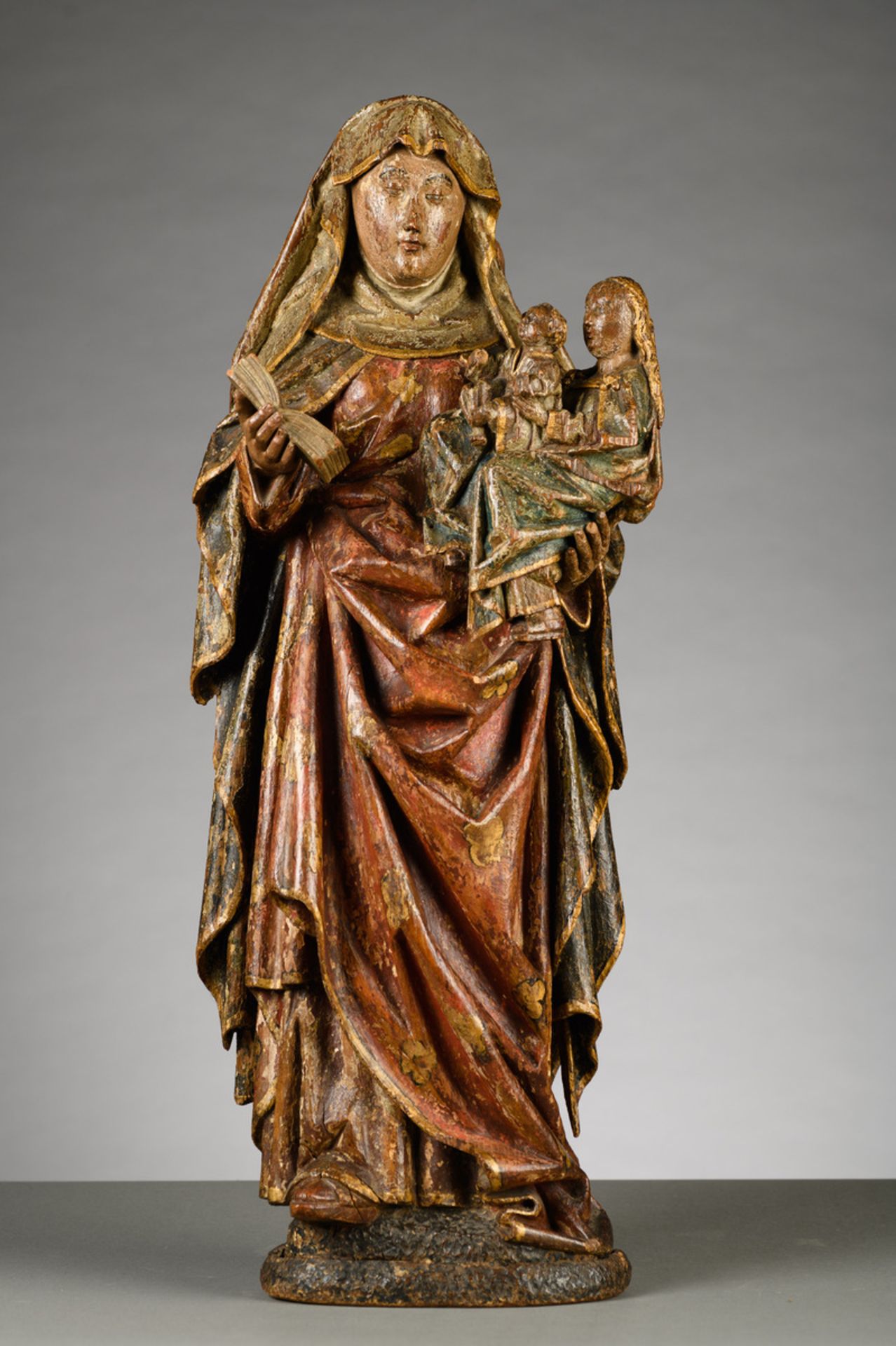 Polychrome wooden statue 'The Virgin and Child with St. Anne' 15th - 16th century (h68cm)